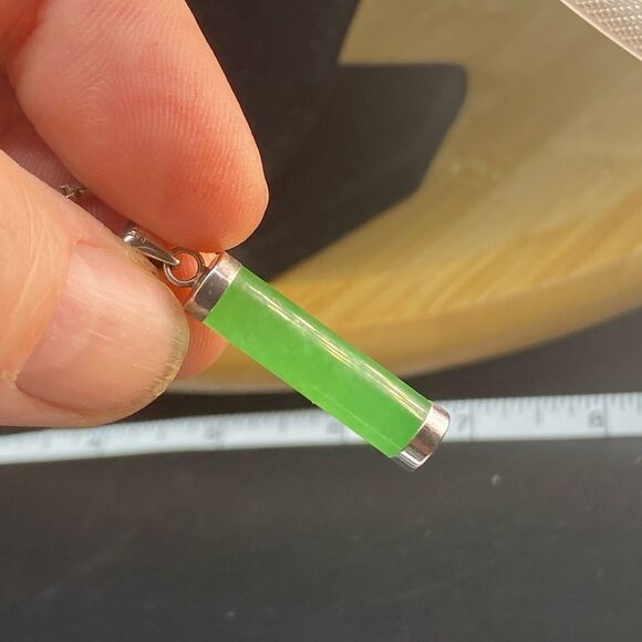 Icy Mint Green Jade drop pendant with Chinese character on 925 22” box chain - Picture 12 of 12